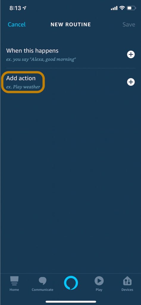 Alexa routine screenshot - add action