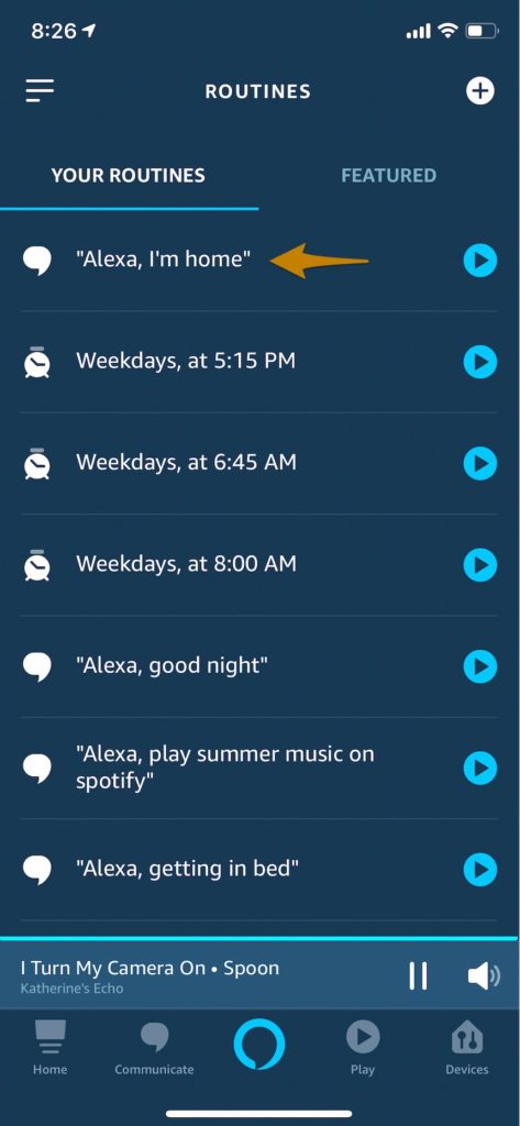 Alexa routine screenshot - play a routine