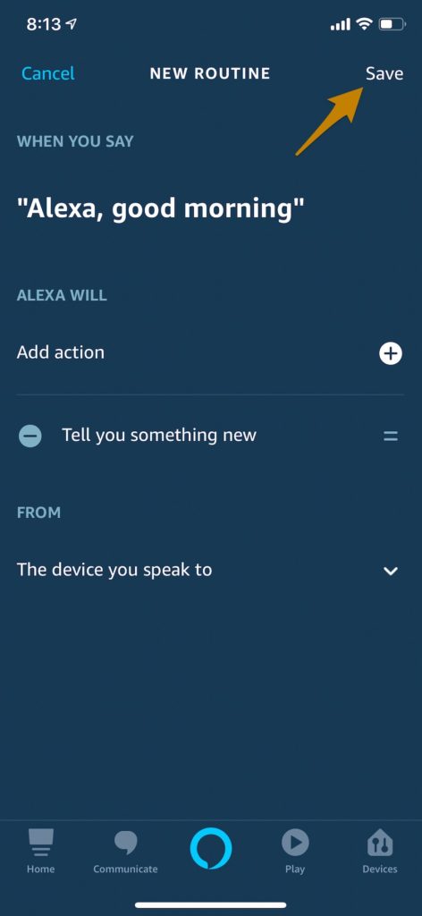 Alexa routine screenshot - save