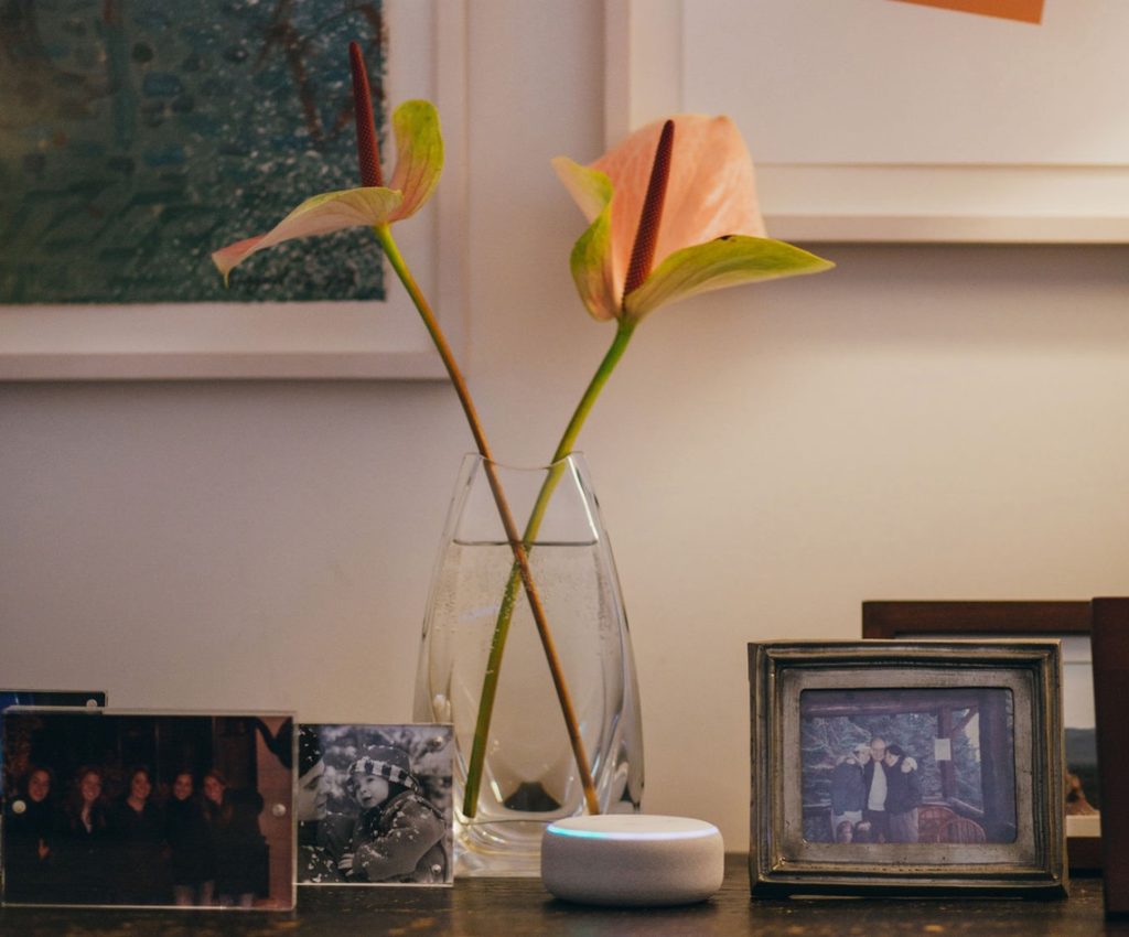 Echo dot on bedroom dresser