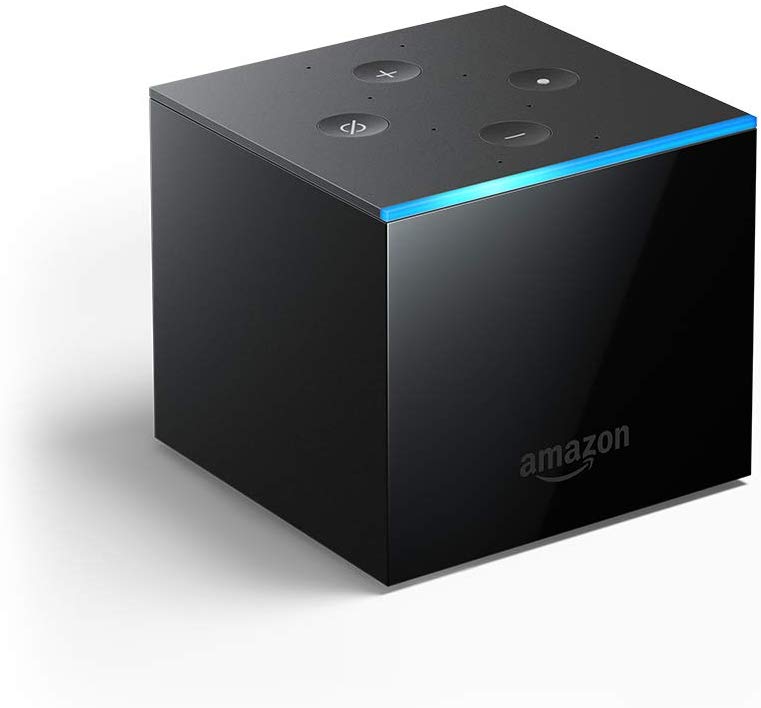 A black Amazon Fire TV Cube