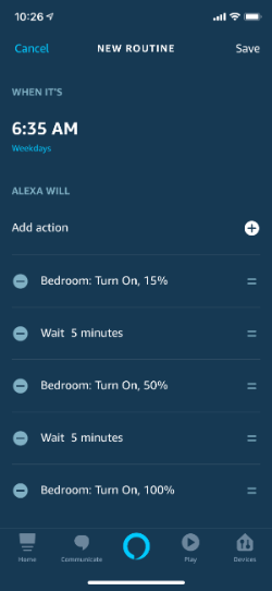 An Alexa routine with lights