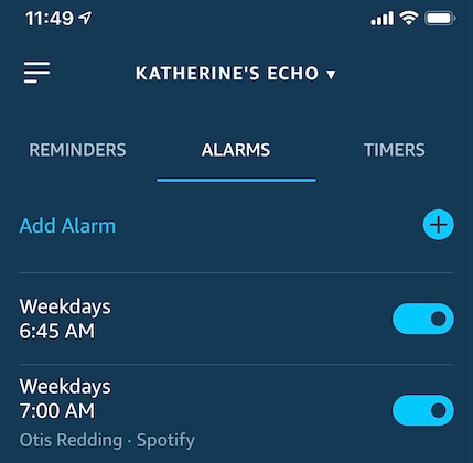 Setting up an alarm in the Alexa app